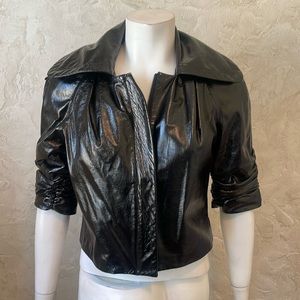 Sheri Bodell genuine lamb leather cropped jacket, with ruching on sleeves.